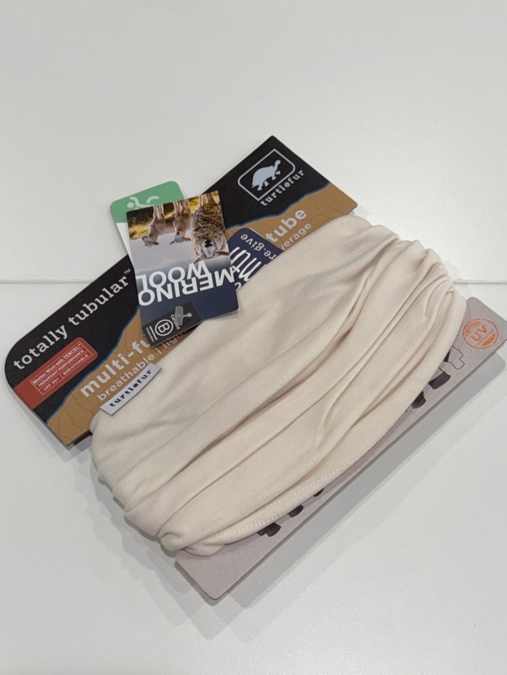 Turtle Fur Adult Totally Tubular Merino Wool Tencel Neck Gaiter UPF 35 Cream NWT